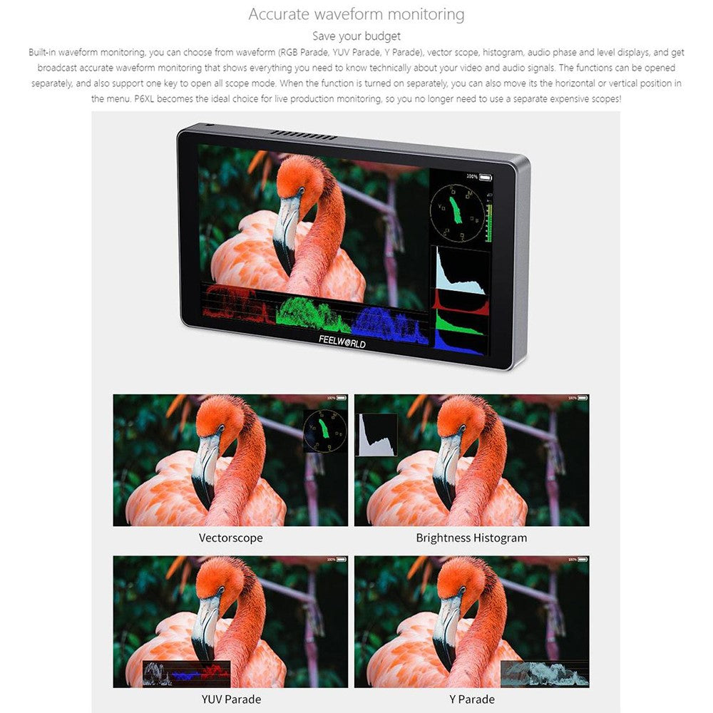 FEELWORLD P6XL 6 Inch Camera Monitor Aluminum Built-in Battery Photography Monitor for DSLR / Videography