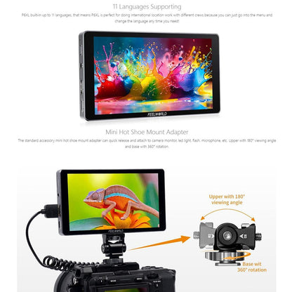 FEELWORLD P6XL 6 Inch Camera Monitor Aluminum Built-in Battery Photography Monitor for DSLR / Videography