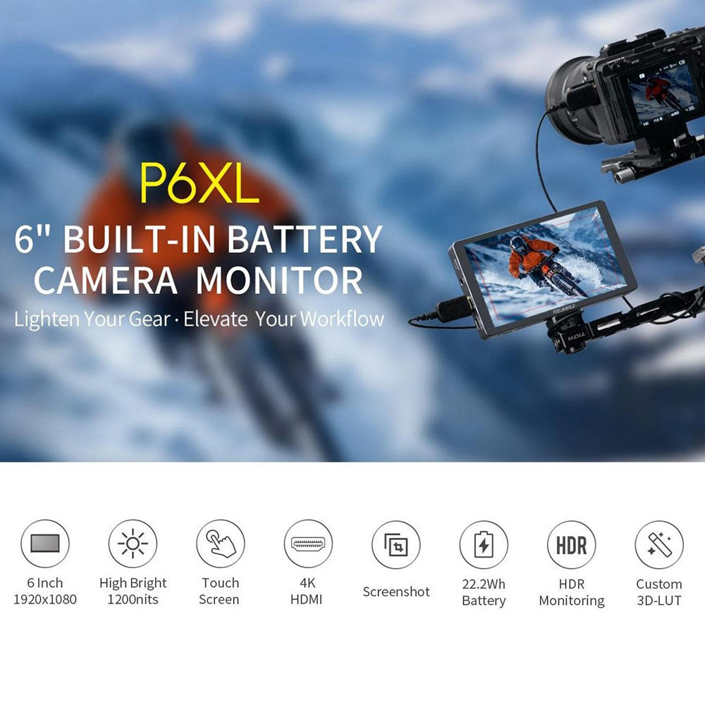 FEELWORLD P6XL 6 Inch Camera Monitor Aluminum Built-in Battery Photography Monitor for DSLR / Videography
