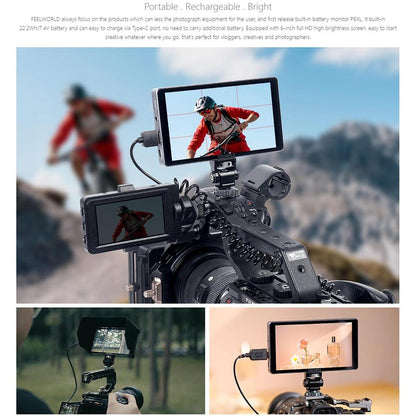FEELWORLD P6XL 6 Inch Camera Monitor Aluminum Built-in Battery Photography Monitor for DSLR / Videography