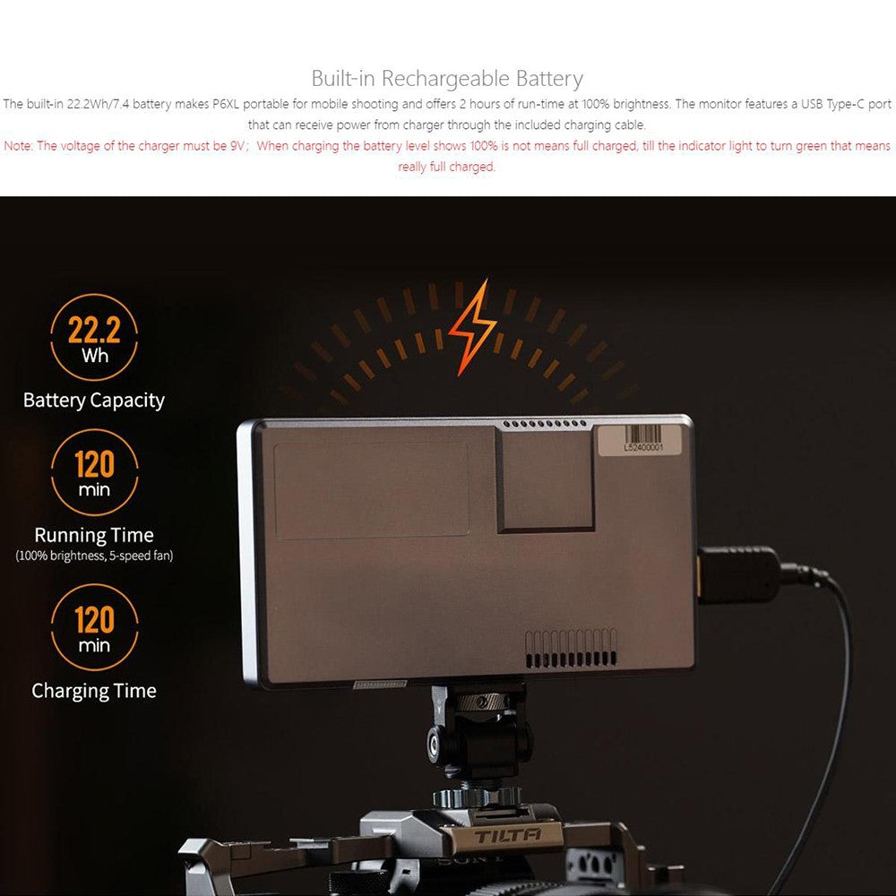 FEELWORLD P6XL 6 Inch Camera Monitor Aluminum Built-in Battery Photography Monitor for DSLR / Videography