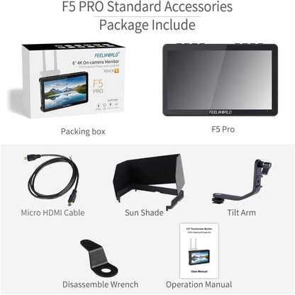 FEELWORLD F5 Pro V4 6 Inch Touchscreen DSLR Camera Monitor External Wireless Display Screen for Photography
