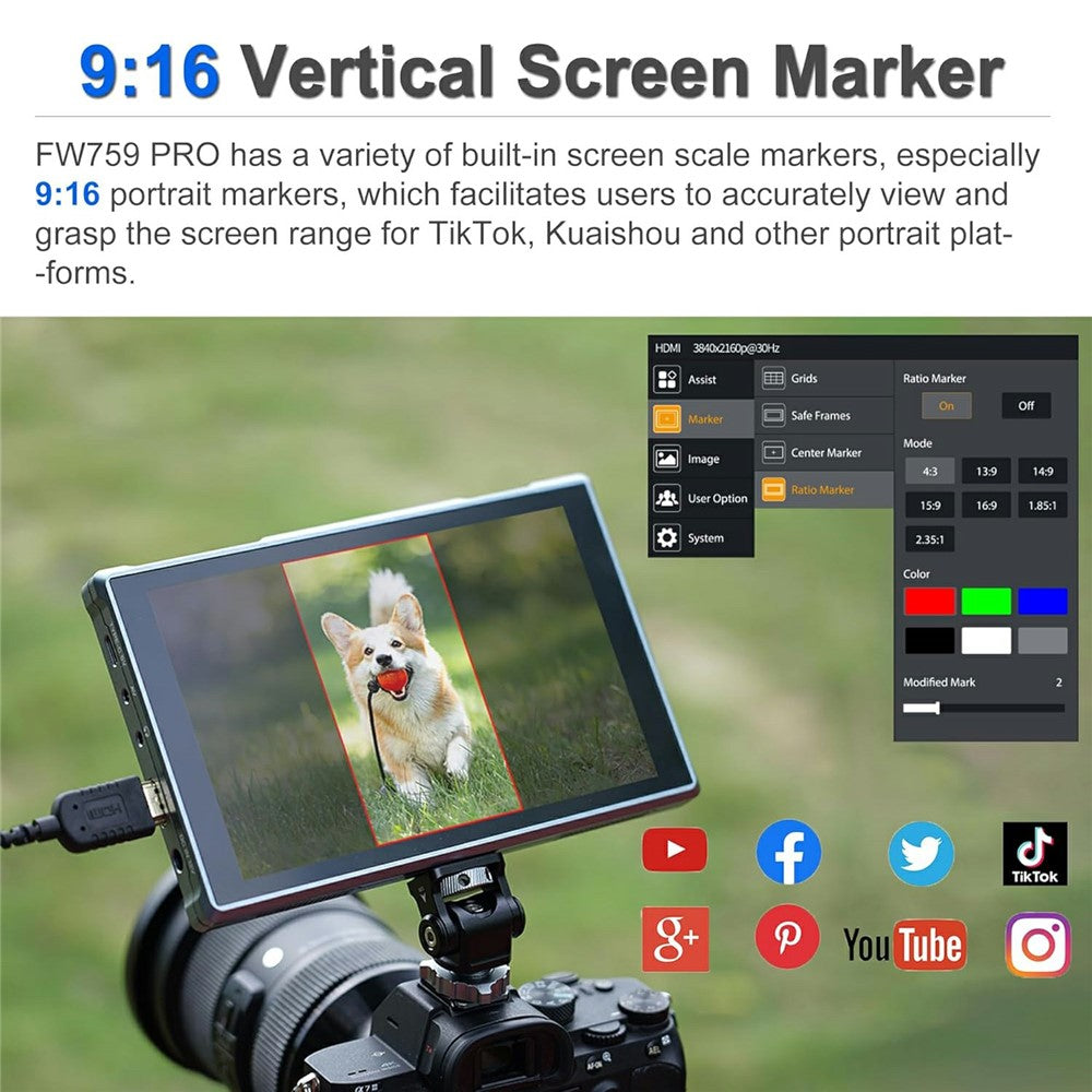 FEELWORLD FW759 PRO 7 Inch Touch Screen Camera Monitor HD / AV Input IPS Display for Photography Videography