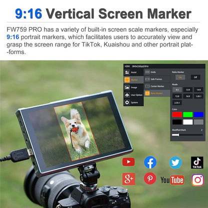 FEELWORLD FW759 PRO 7 Inch Touch Screen Camera Monitor HD / AV Input IPS Display for Photography Videography