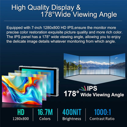 FEELWORLD FW759 PRO 7 Inch Touch Screen Camera Monitor HD / AV Input IPS Display for Photography Videography