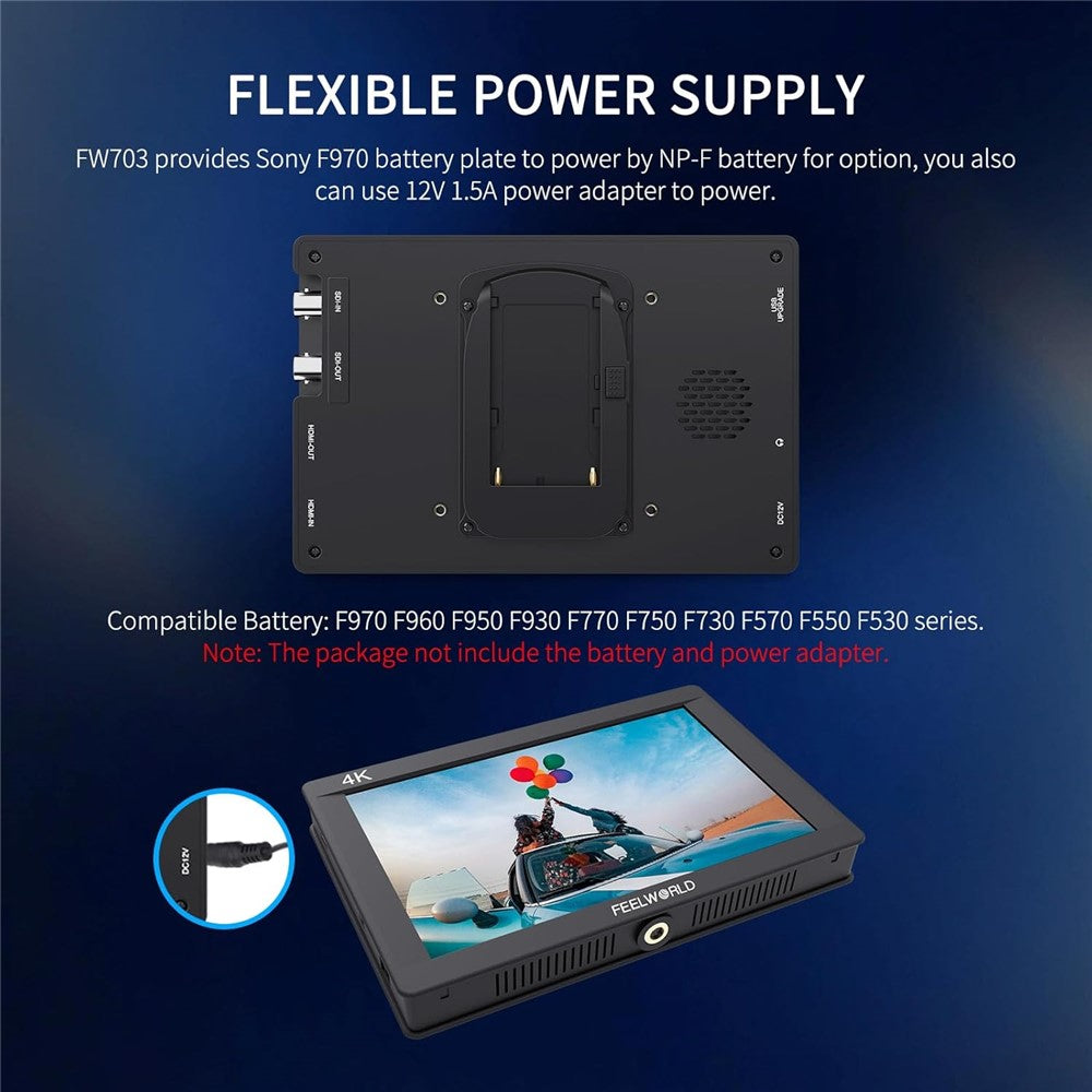 FEELWORLD FW703 7 Inch IPS 3G-SDI 4K Monitor 1920x1200 Full HD DSLR On Camera Field Monitor