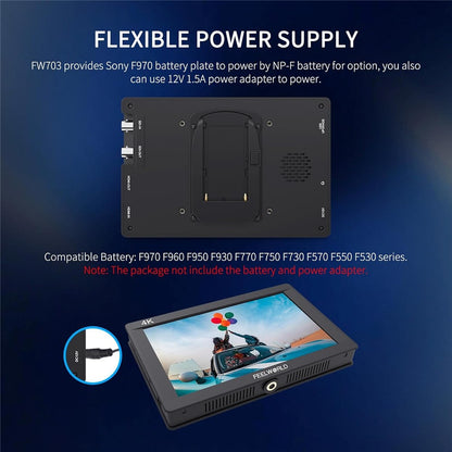 FEELWORLD FW703 7 Inch IPS 3G-SDI 4K Monitor 1920x1200 Full HD DSLR On Camera Field Monitor