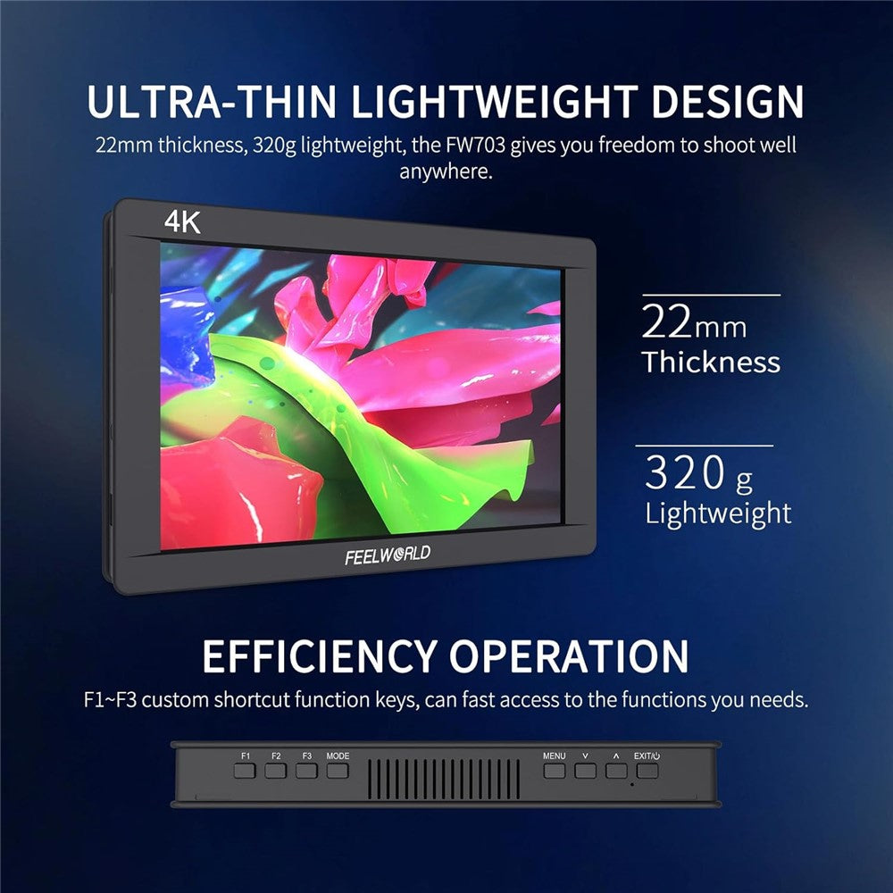 FEELWORLD FW703 7 Inch IPS 3G-SDI 4K Monitor 1920x1200 Full HD DSLR On Camera Field Monitor