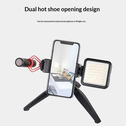 D010 Phone Clip Holder with Dual Hot Shoe Mount 1 / 4" Screw Thread for Live Streaming Tripod Stand