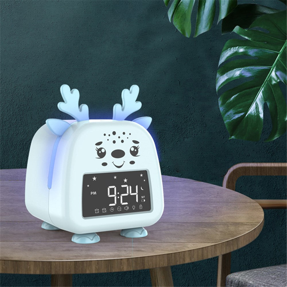 JS2726D Cute Cartoon Elk Kids Children Sleep Training Alarm Clock LED Night Light Digital Clock