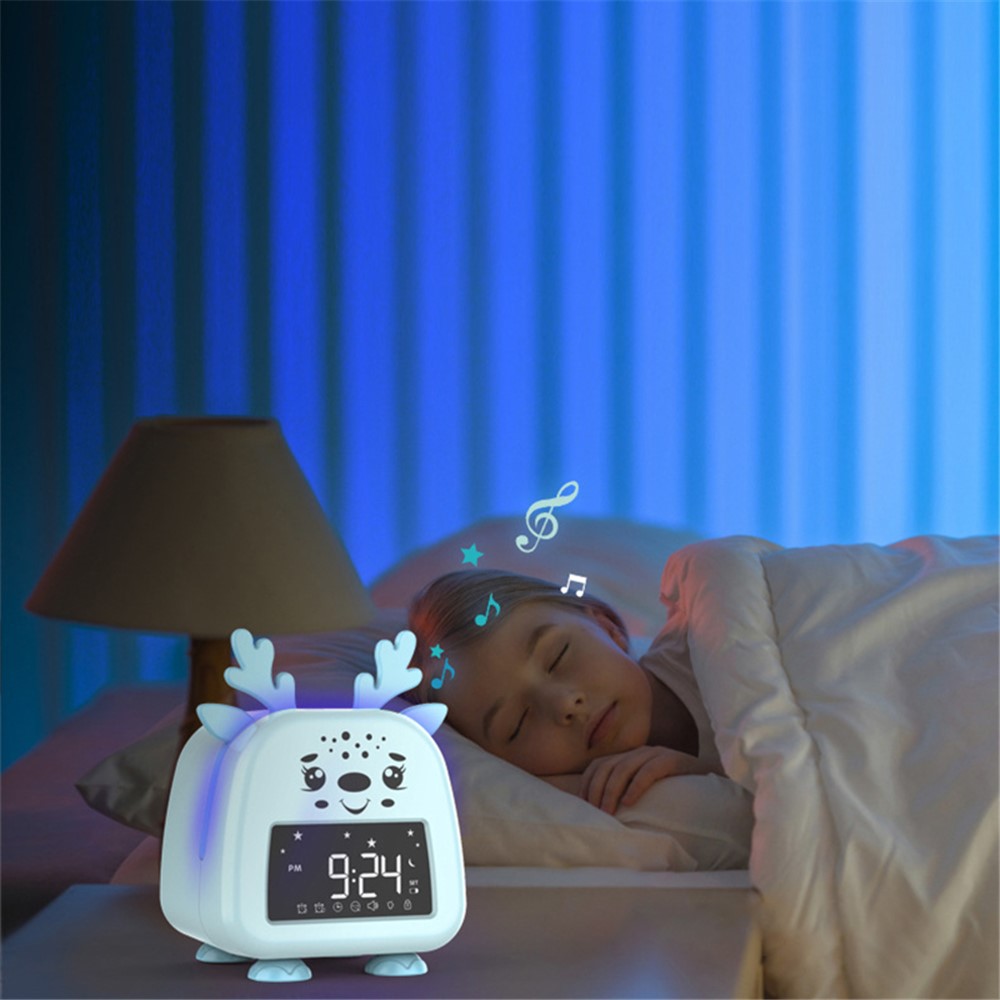 JS2726D Cute Cartoon Elk Kids Children Sleep Training Alarm Clock LED Night Light Digital Clock