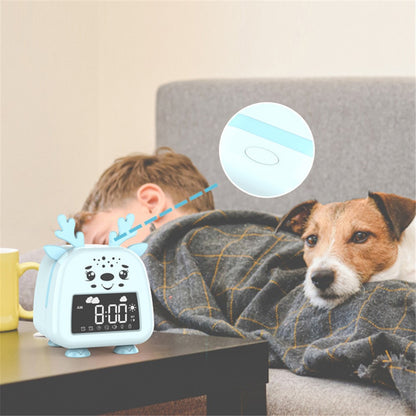 JS2726D Cute Cartoon Elk Kids Children Sleep Training Alarm Clock LED Night Light Digital Clock