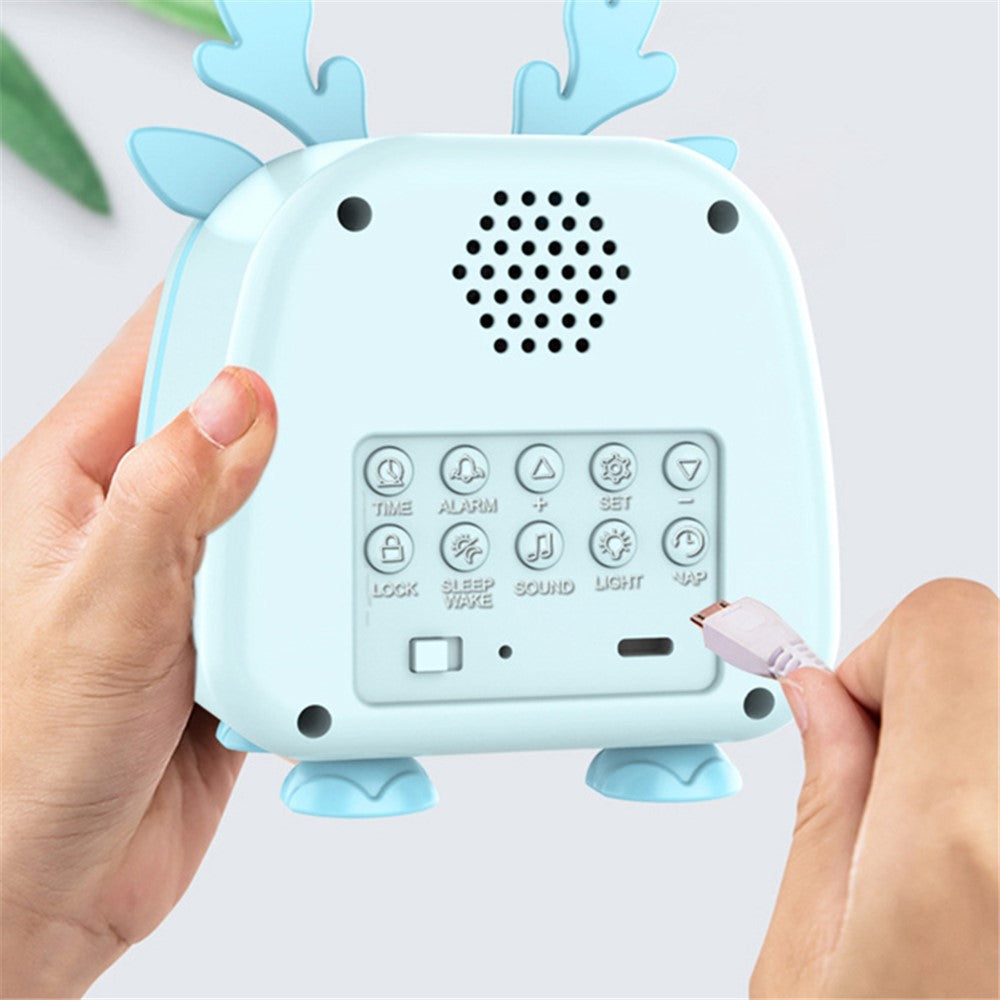 JS2726D Cute Cartoon Elk Kids Children Sleep Training Alarm Clock LED Night Light Digital Clock