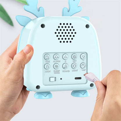 JS2726D Cute Cartoon Elk Kids Children Sleep Training Alarm Clock LED Night Light Digital Clock