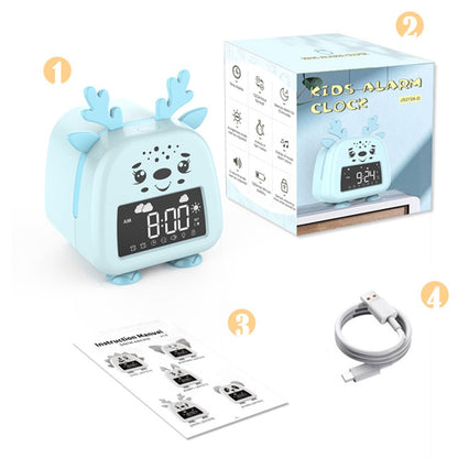 JS2726D Cute Cartoon Elk Kids Children Sleep Training Alarm Clock LED Night Light Digital Clock