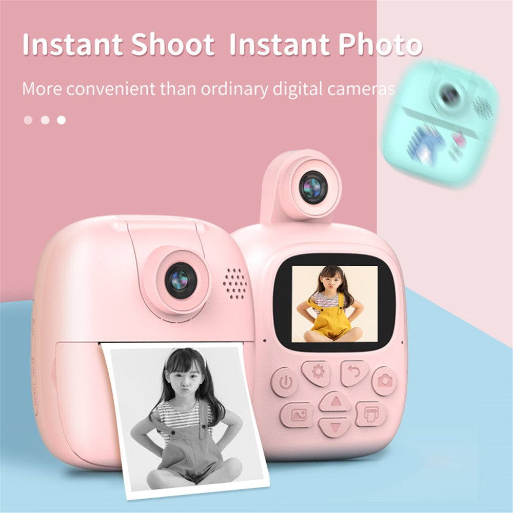 A18 Cute Kids Camera 2.0 inch 24M Pixel HD Instant Print Camera Portable Thermal Printing Camera with 180-Degree Flipped Lens for Children