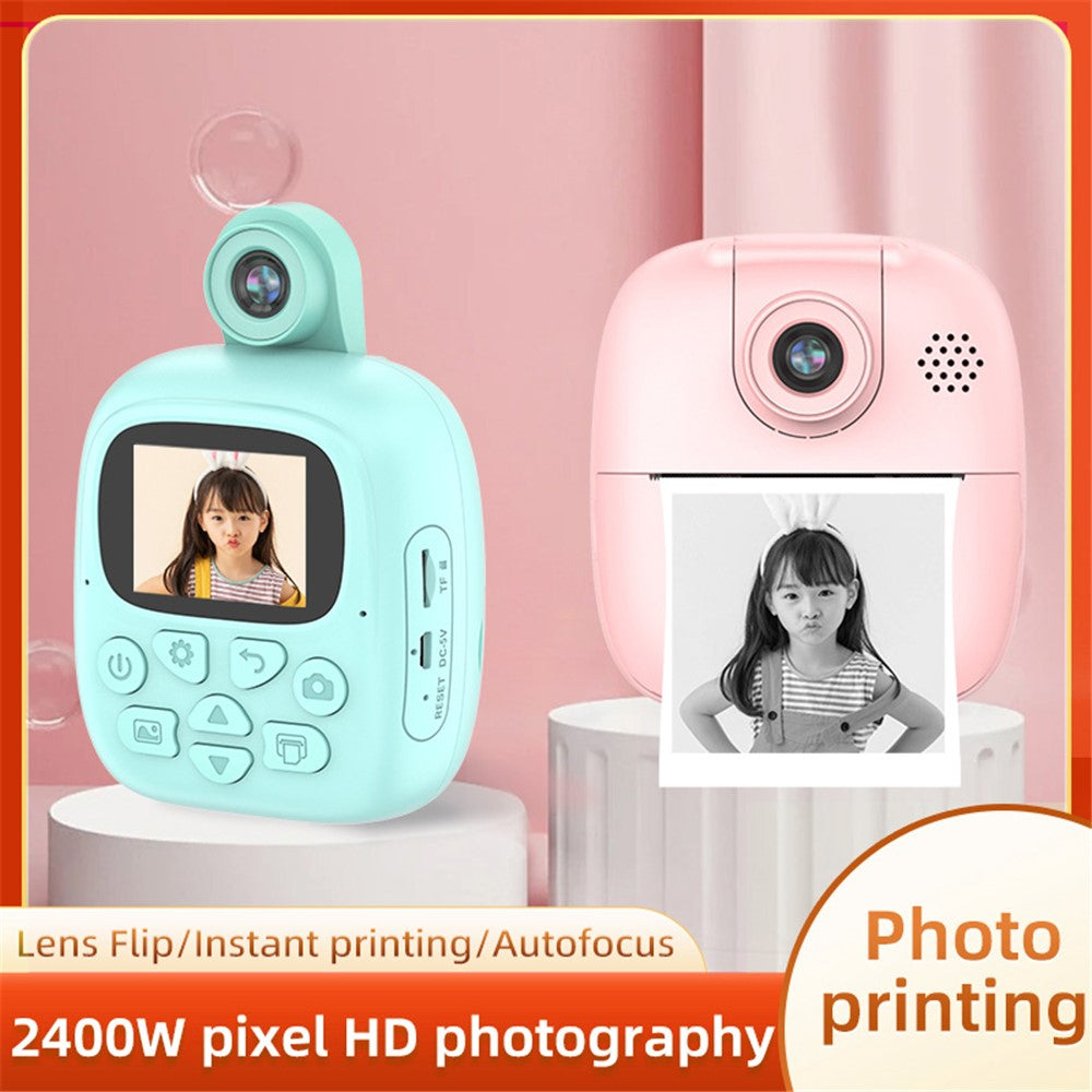 A18 Cute Kids Camera 2.0 inch 24M Pixel HD Instant Print Camera Portable Thermal Printing Camera with 180-Degree Flipped Lens for Children