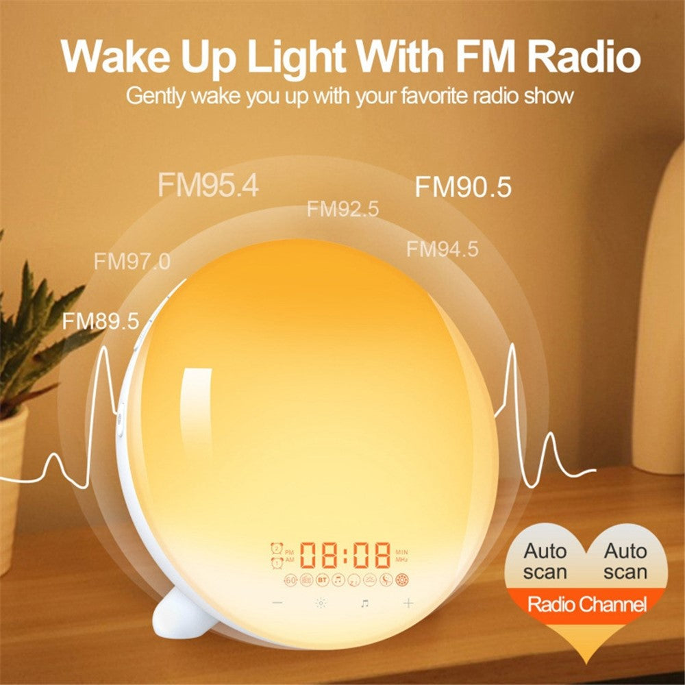 SH-123 Digital Wake-Up Light Sunrise / Sunset Simulation Alarm Clock with FM Radio Night Light Bluetooth-compatible Wireless Speaker