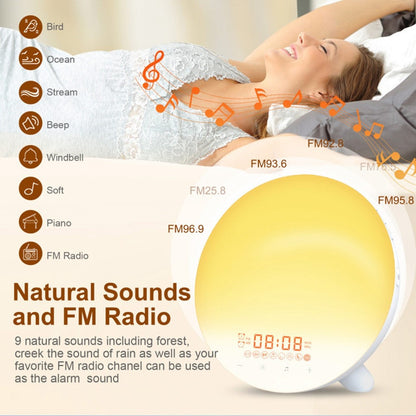 SH-123 Digital Wake-Up Light Sunrise / Sunset Simulation Alarm Clock with FM Radio Night Light Bluetooth-compatible Wireless Speaker