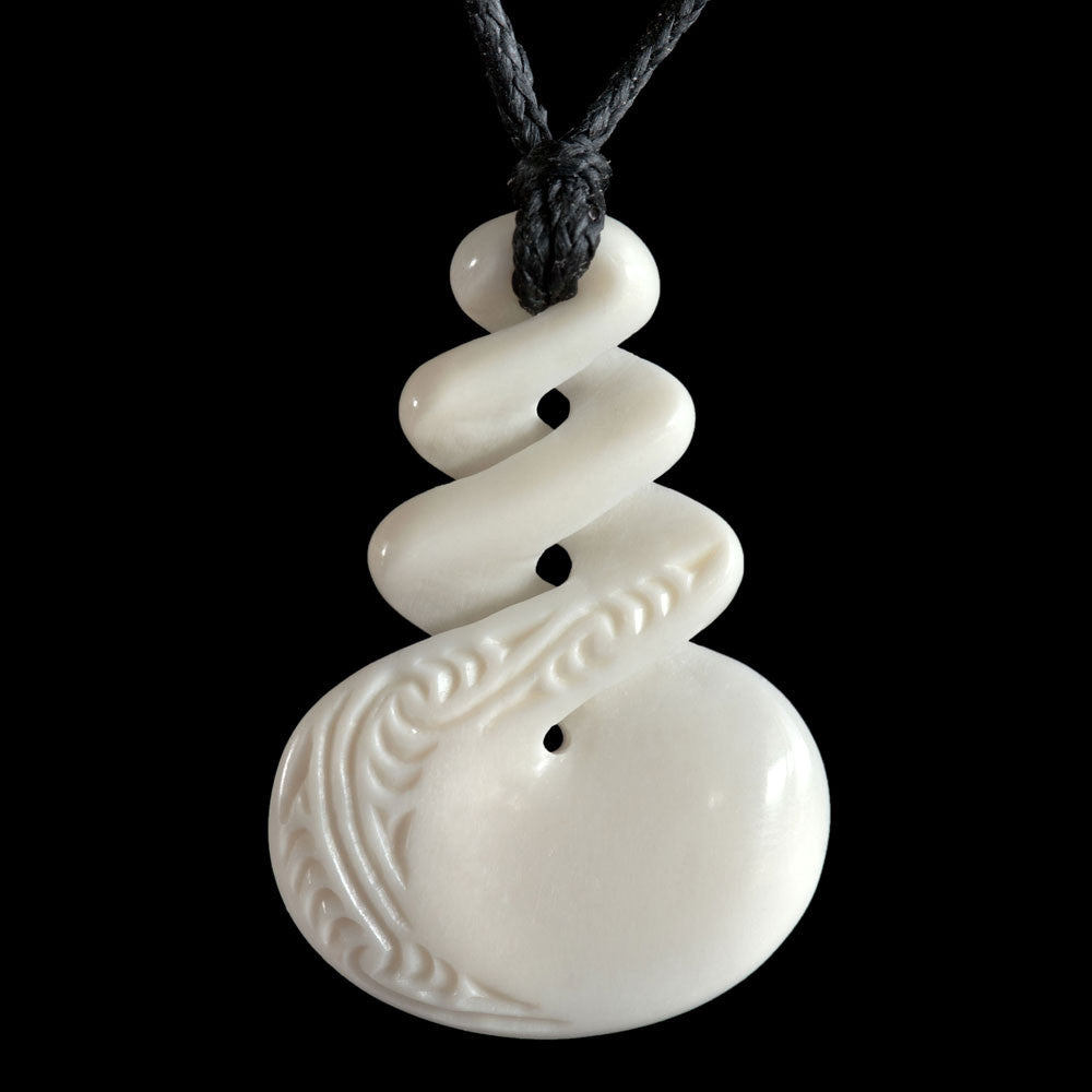 Engraved Triple Twist, handcrafted bone pendant