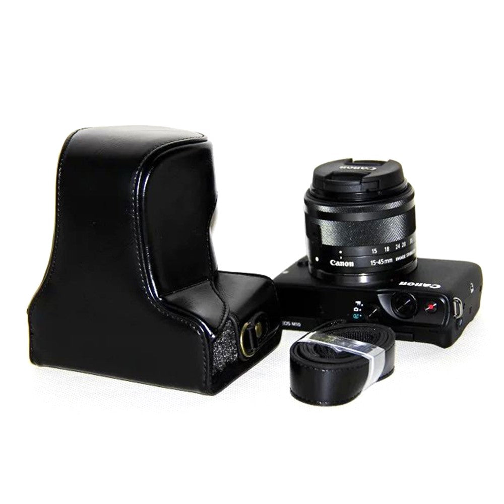 PU Leather Camera Cover + Strap for Canon EOSM/EOSM2/EOSM 10 with 15-45mm Lens