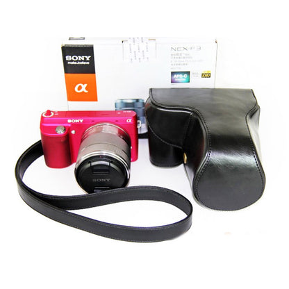 PU Leather Camera Protective Shell + Strap for Sony NEX-F3 18-55mm