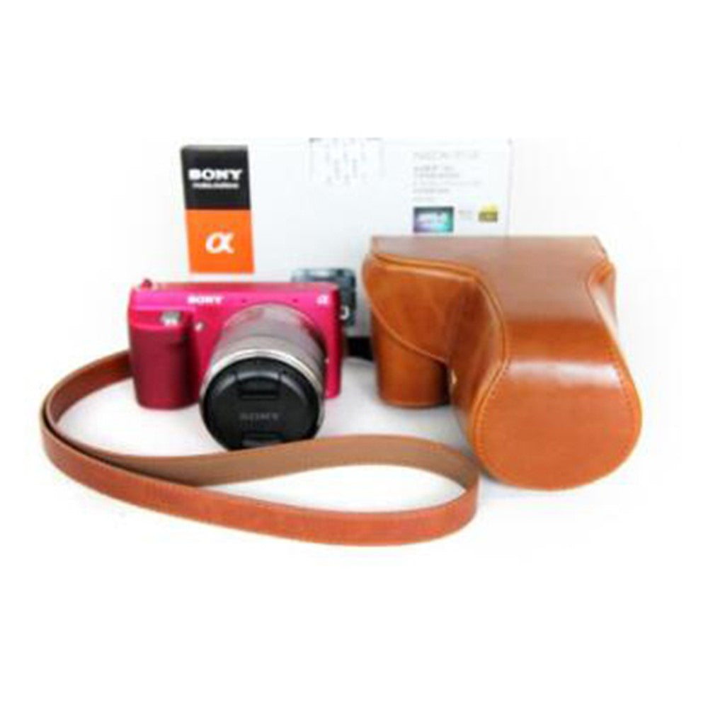 PU Leather Camera Protective Shell + Strap for Sony NEX-F3 18-55mm