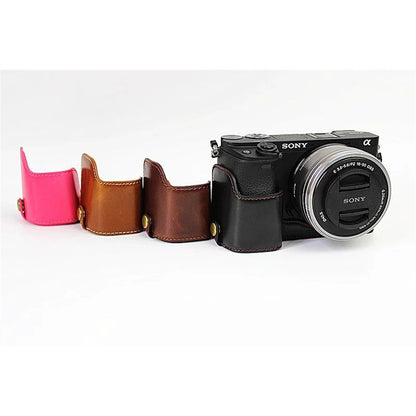 PU Leather Half Bottom Camera Protective Case for Sony A6000/A6300