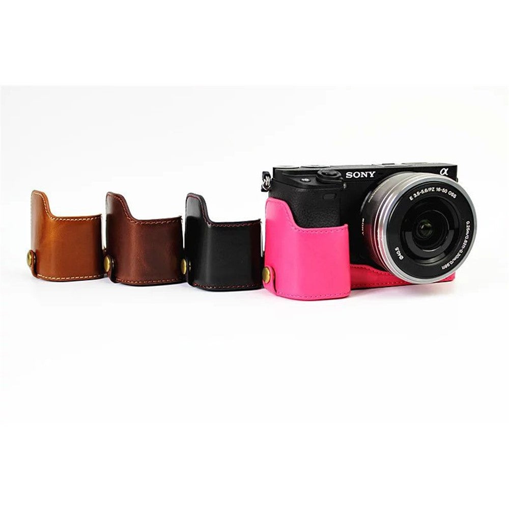 PU Leather Half Bottom Camera Protective Case for Sony A6000/A6300