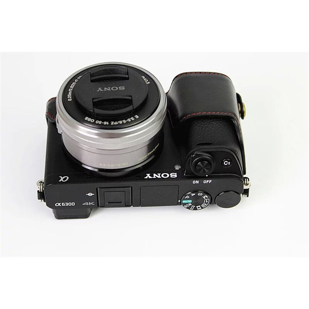 PU Leather Half Bottom Camera Protective Case for Sony A6000/A6300