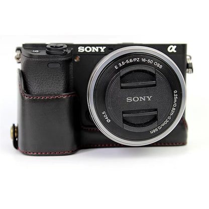 PU Leather Half Bottom Camera Protective Case for Sony A6000/A6300