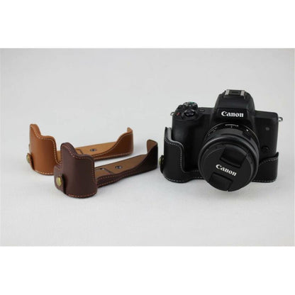 Genuine Leather Half Bottom Camera Protective Case Bag for for Canon EOS M50