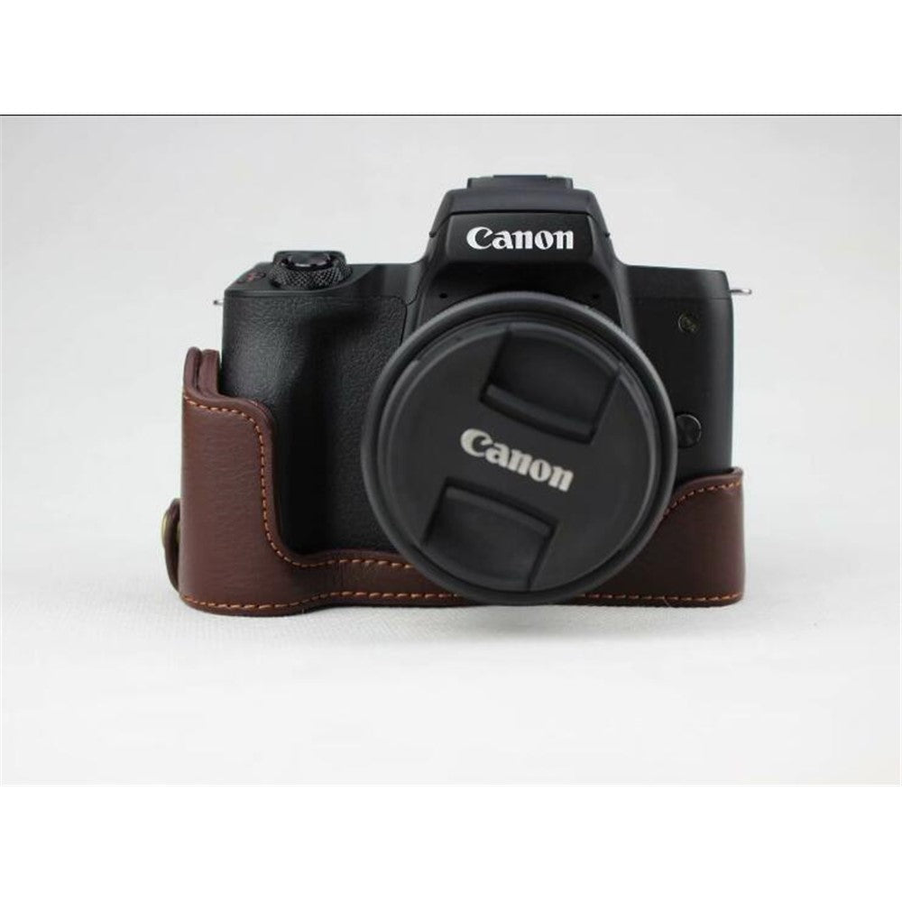 Genuine Leather Half Bottom Camera Protective Case Bag for for Canon EOS M50