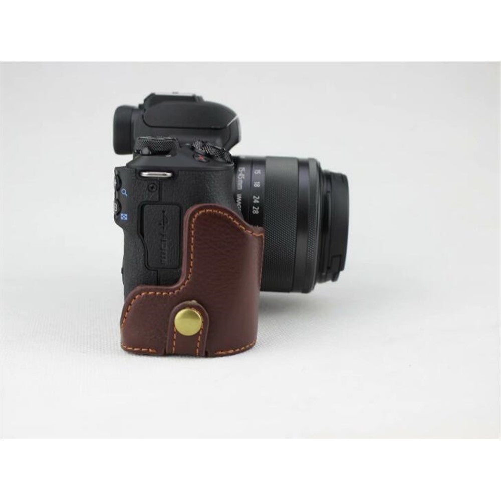 Genuine Leather Half Bottom Camera Protective Case Bag for for Canon EOS M50