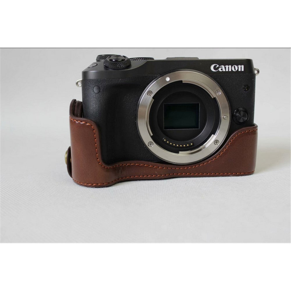 Half Camera PU Leather Protective Bottom Mount Cover for Canon EOS M6