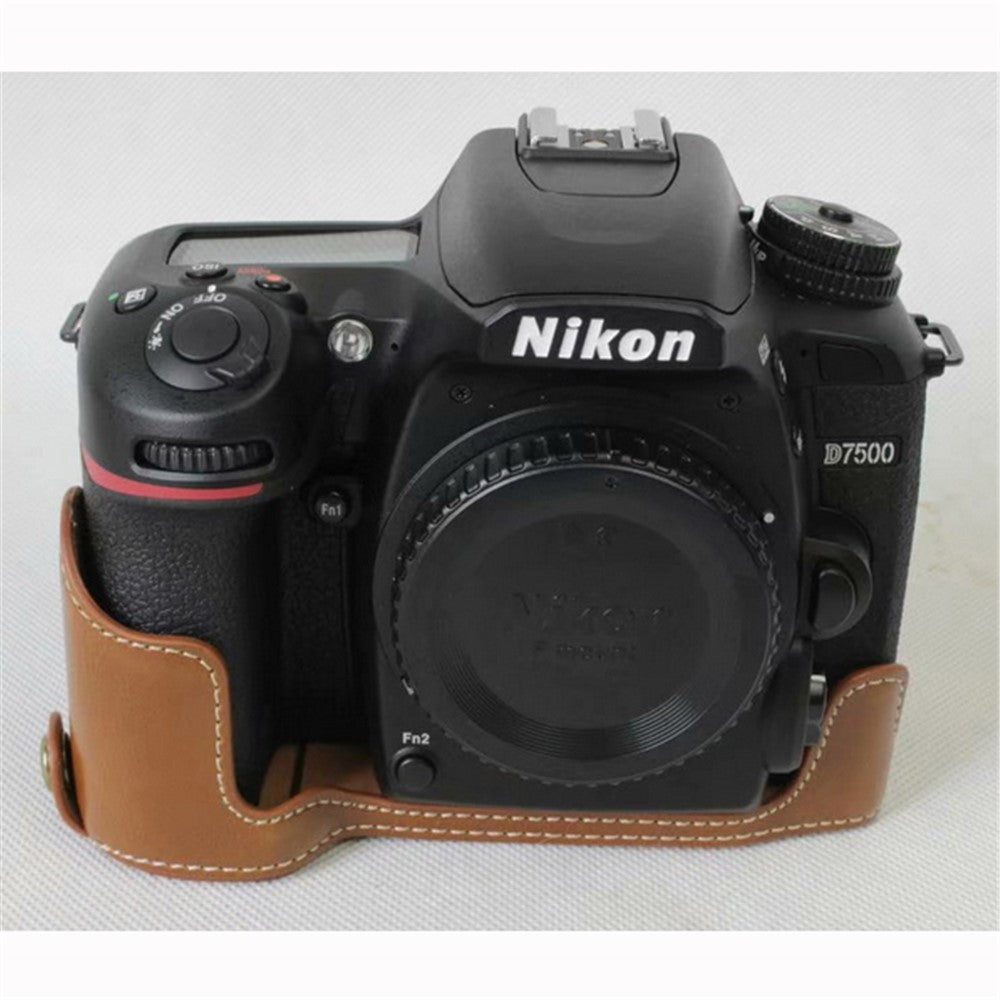 Half Camera PU Leather Shielded Bag Cover for Nikon D7500 Digital SLR Camera