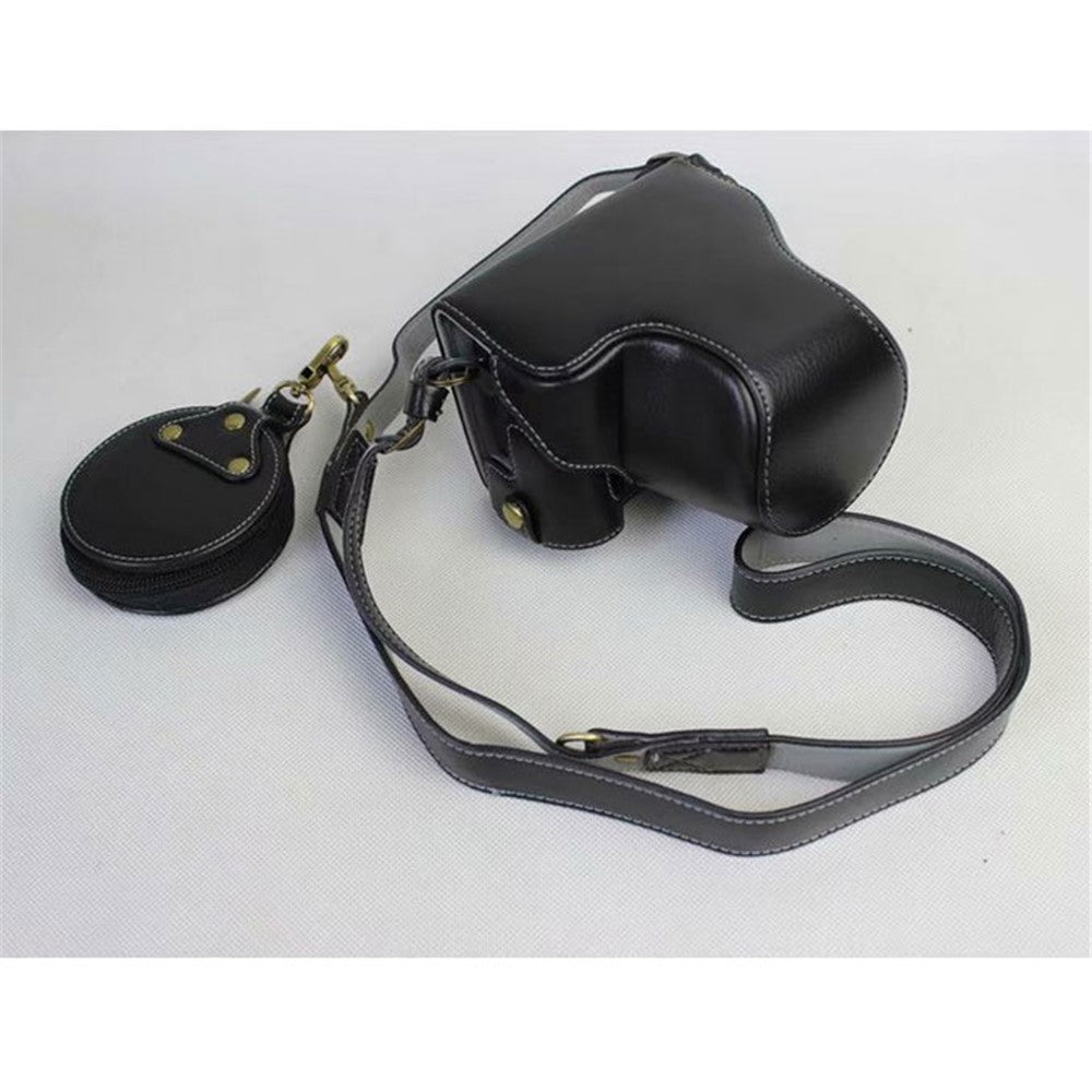 Split Leather Protective Shell + Strap + Camera Lens Bag for Canon EOS M6 (15-45mm)