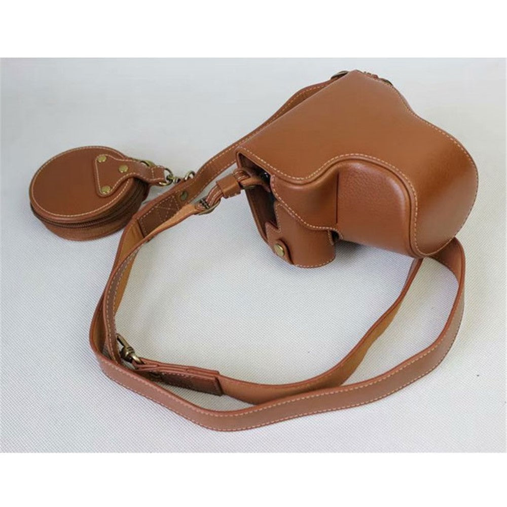 Split Leather Protective Shell + Strap + Camera Lens Bag for Canon EOS M6 (15-45mm)