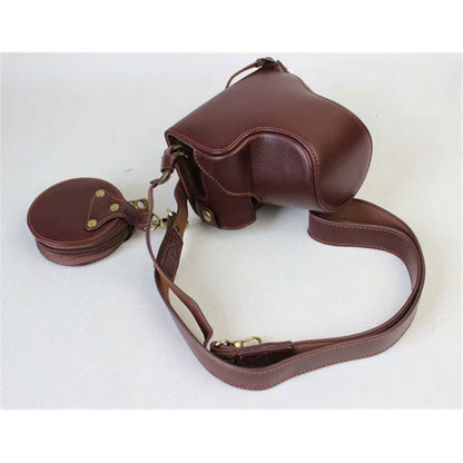 Split Leather Protective Shell + Strap + Camera Lens Bag for Canon EOS M6 (15-45mm)