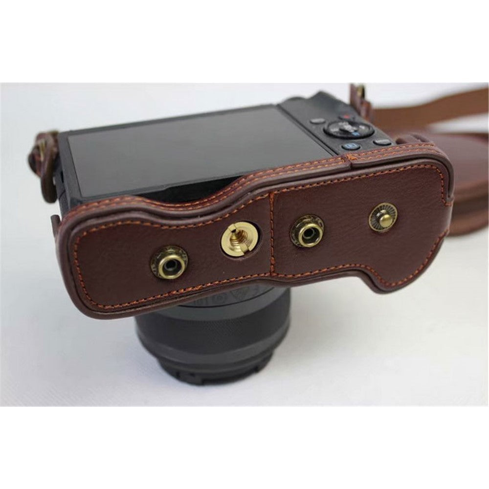 Split Leather Protective Shell + Strap + Camera Lens Bag for Canon EOS M6 (15-45mm)