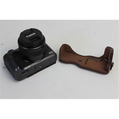 Split Leather Protective Shell + Strap + Camera Lens Bag for Canon EOS M6 (15-45mm)