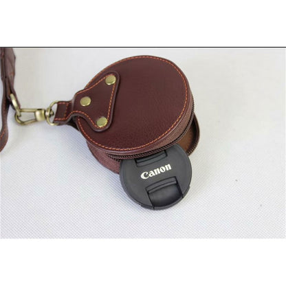 Split Leather Protective Shell + Strap + Camera Lens Bag for Canon EOS M6 (15-45mm)