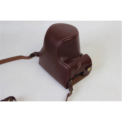 Split Leather Protective Shell + Strap + Camera Lens Bag for Canon EOS M6 (15-45mm)