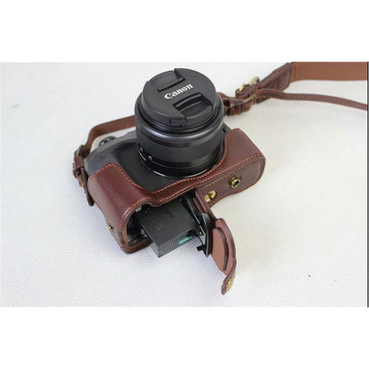 Split Leather Protective Shell + Strap + Camera Lens Bag for Canon EOS M6 (15-45mm)