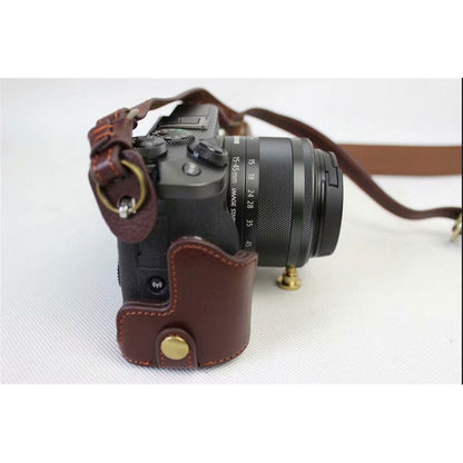 Split Leather Protective Shell + Strap + Camera Lens Bag for Canon EOS M6 (15-45mm)