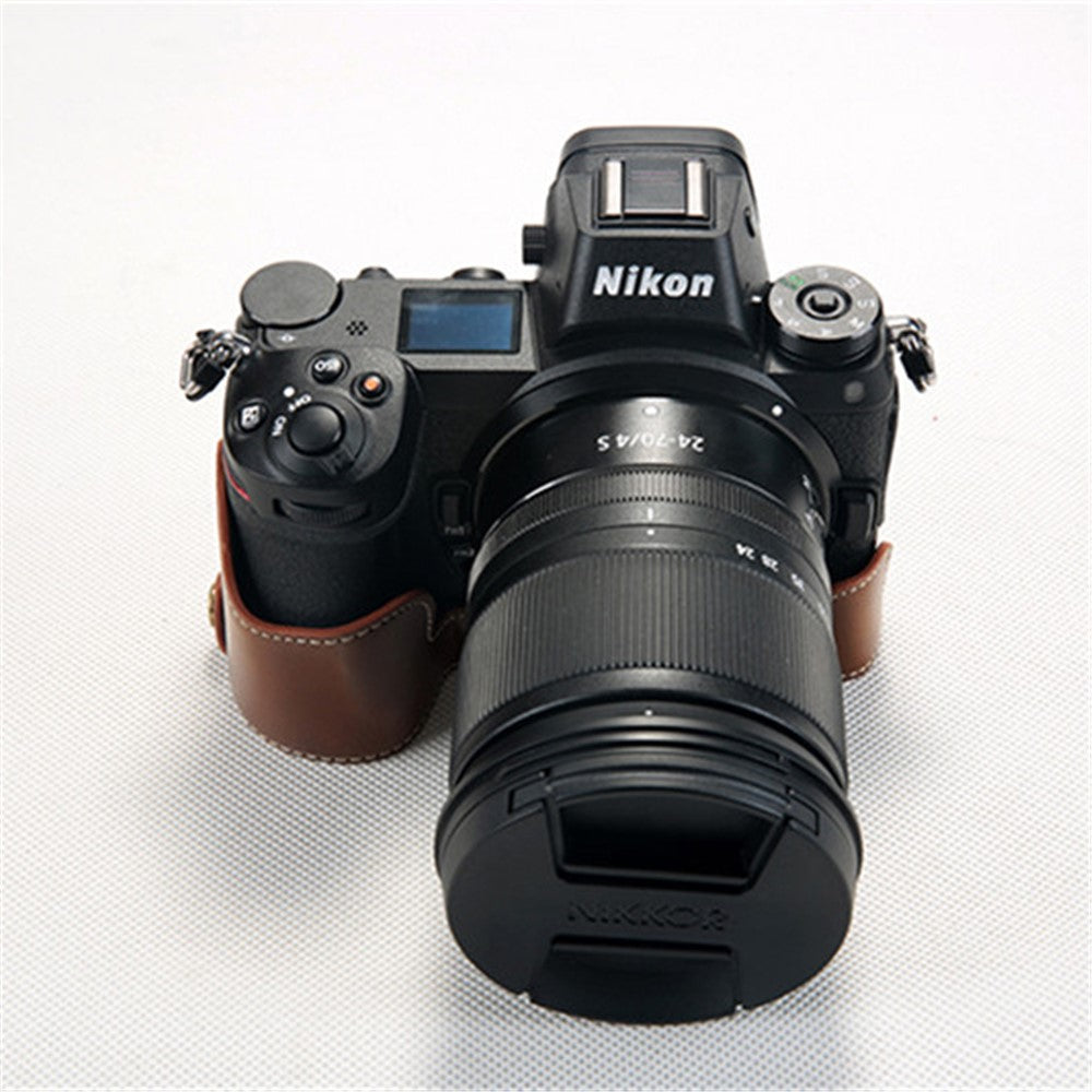 Bottom Opening PU Leather Half Protection Shell with Strap for Nikon Z7 Camera