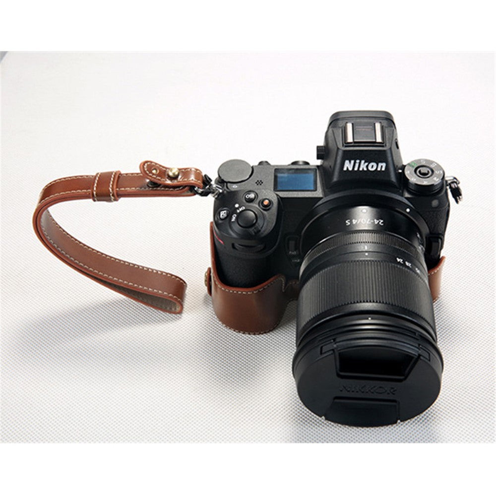 Bottom Opening PU Leather Half Protection Shell with Strap for Nikon Z7 Camera
