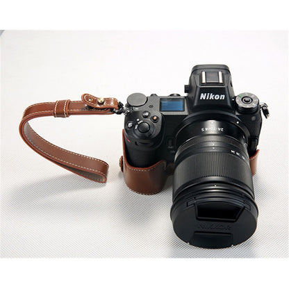 Bottom Opening PU Leather Half Protection Shell with Strap for Nikon Z7 Camera