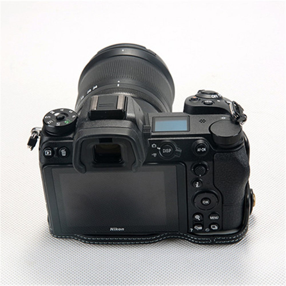 For Nikon Z7 Genuine Leather Half Bottom Camera Protection Shell with Strap