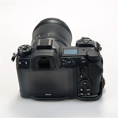 For Nikon Z7 Genuine Leather Half Bottom Camera Protection Shell with Strap